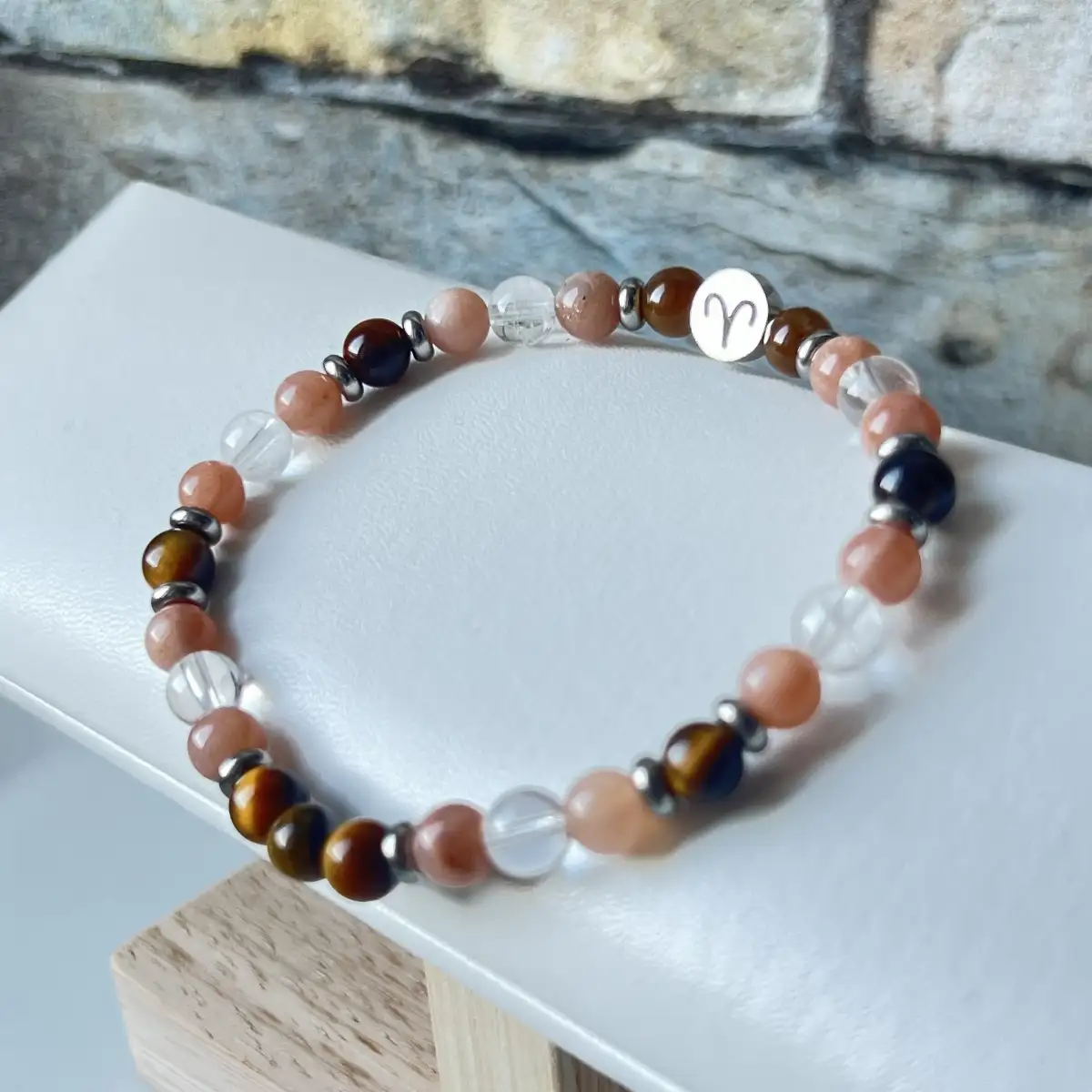 Bracelet Bélier – Œil de Tigre, Cristal de Roche & Pierre du Soleil