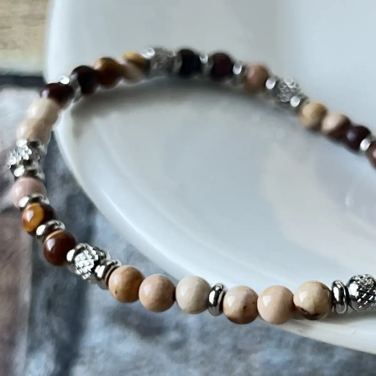 Bracelet Jaspe Cappuccino – Perles 4 mm