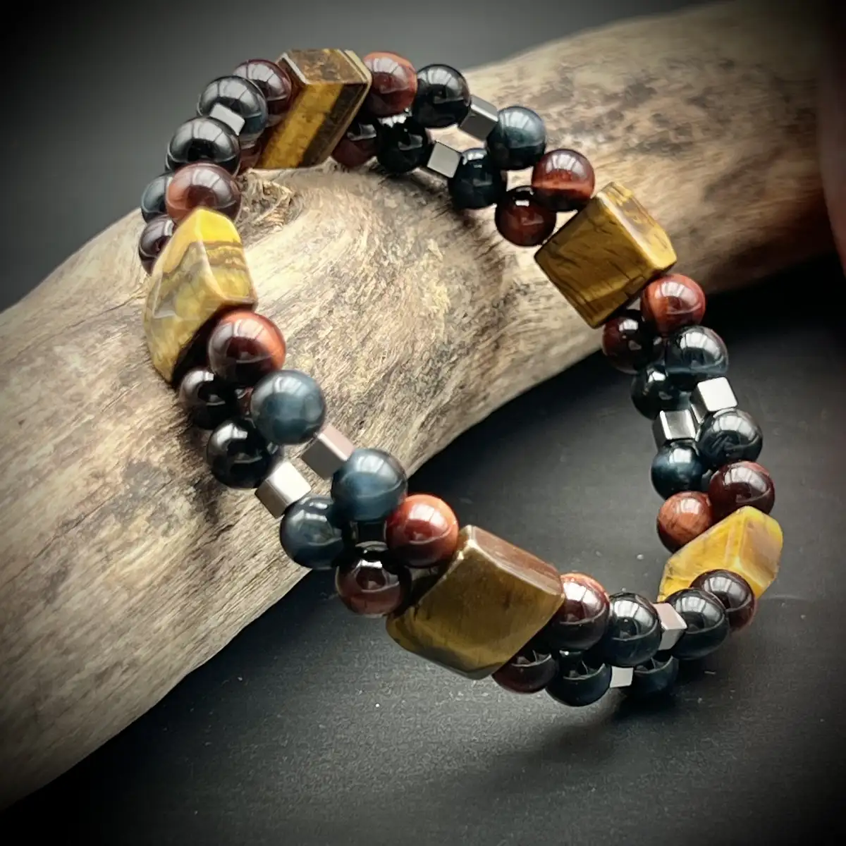 Bracelet Triple Protection – Œil de Tigre, Œil de Faucon & Œil de Taureau