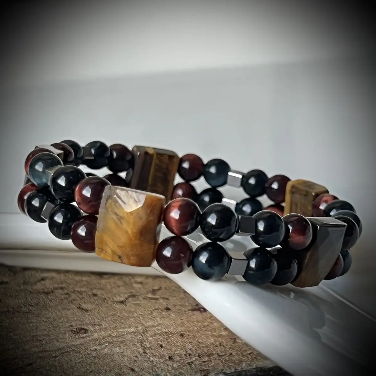 Bracelet Triple Protection – Œil de Tigre, Œil de Faucon & Œil de Taureau