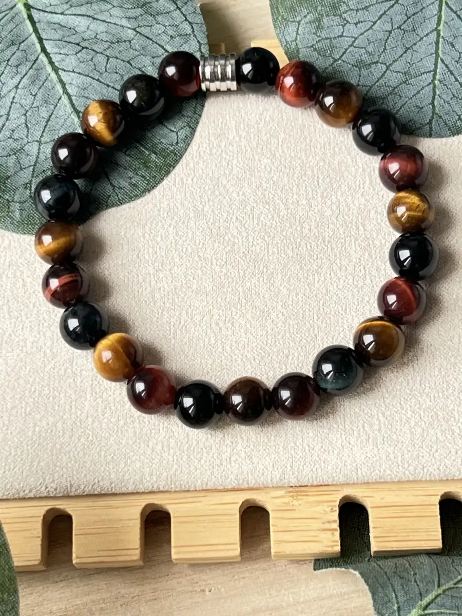 Bracelet Triple Protection – Œil de tigre, Œil de faucon et Œil de taureau