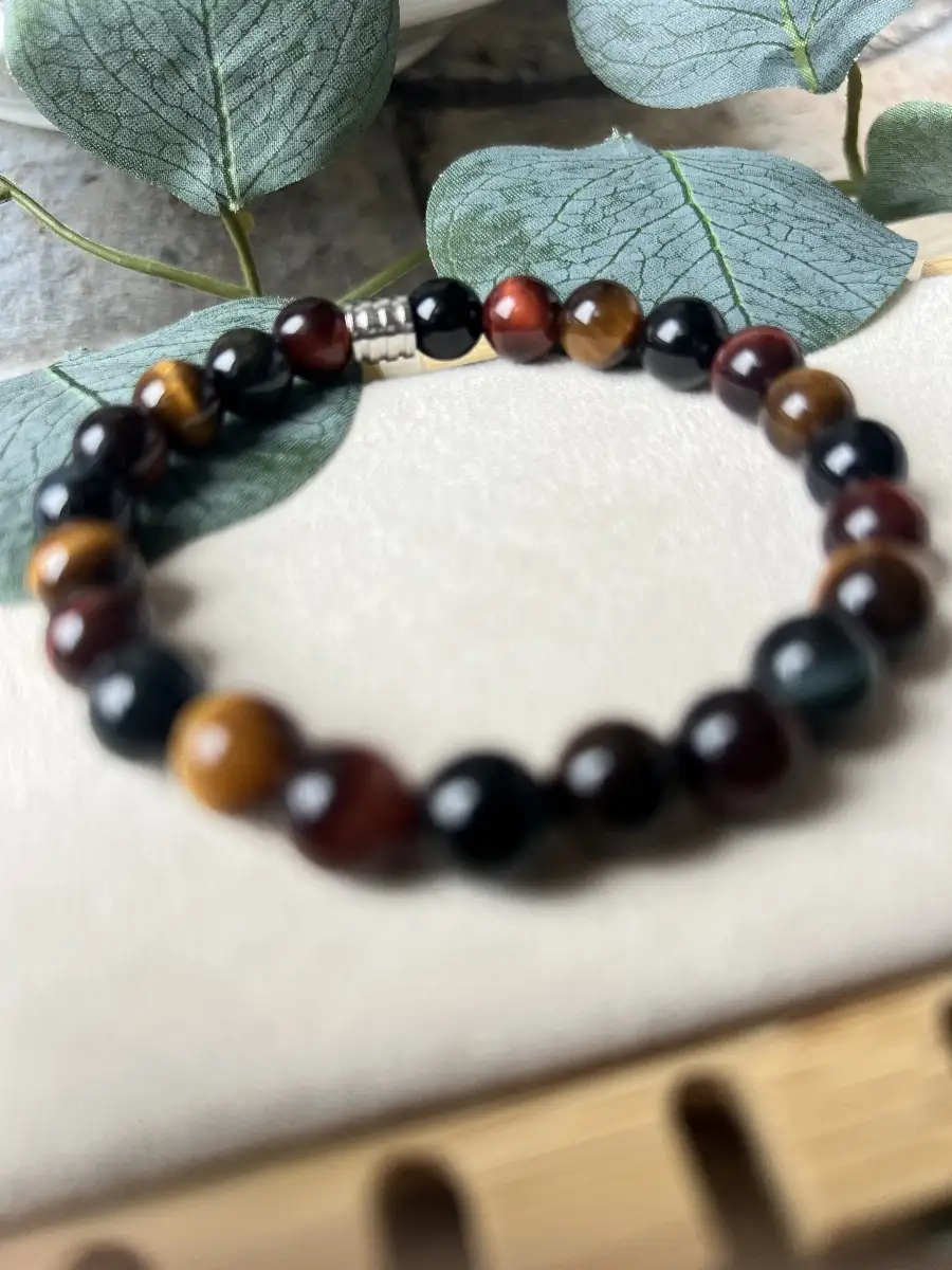 Bracelet Triple Protection – Œil de tigre, Œil de faucon et Œil de taureau