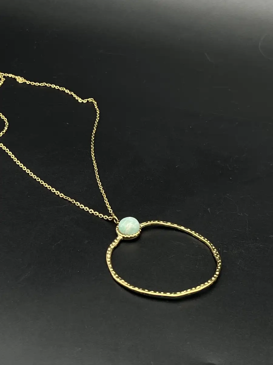 Pendentif Amazonite extra – Acier inoxydable doré
