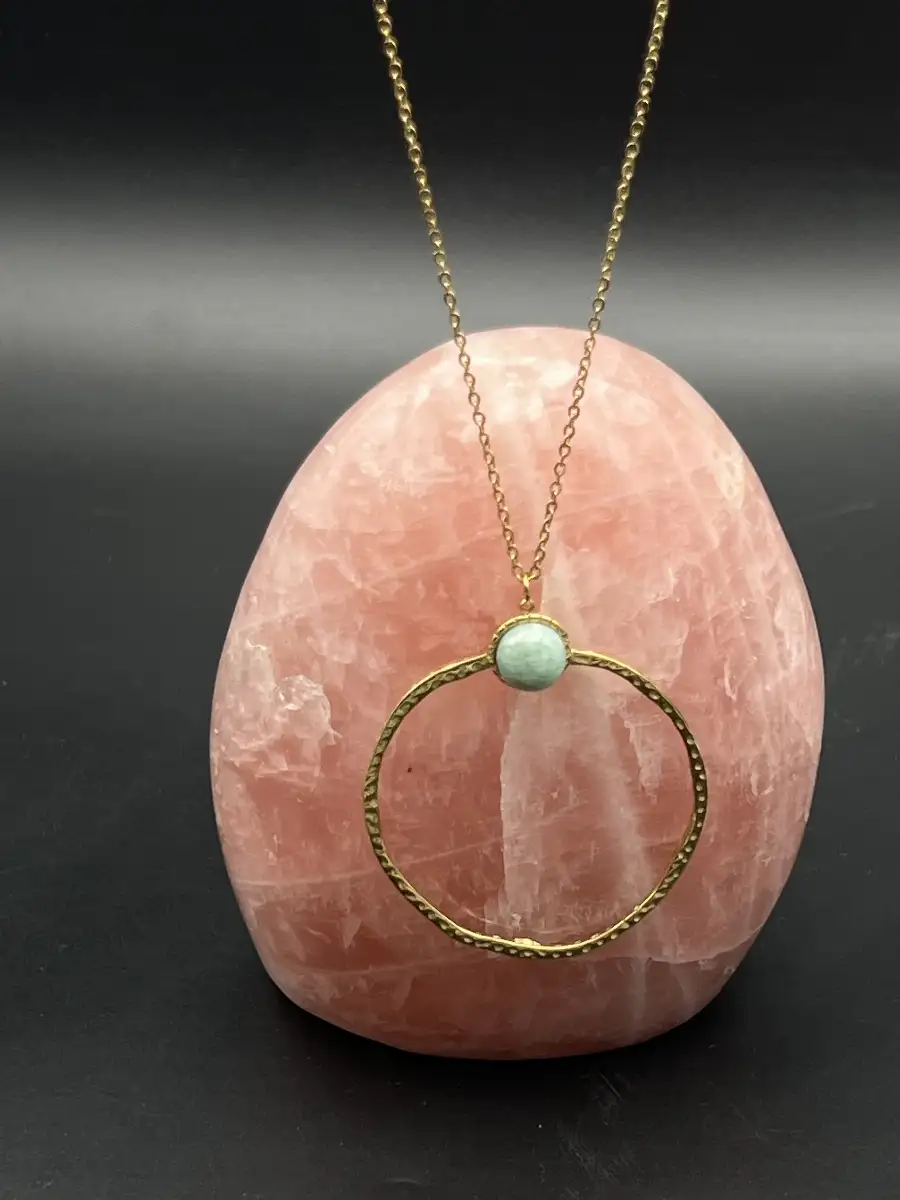 Pendentif Amazonite extra – Acier inoxydable doré