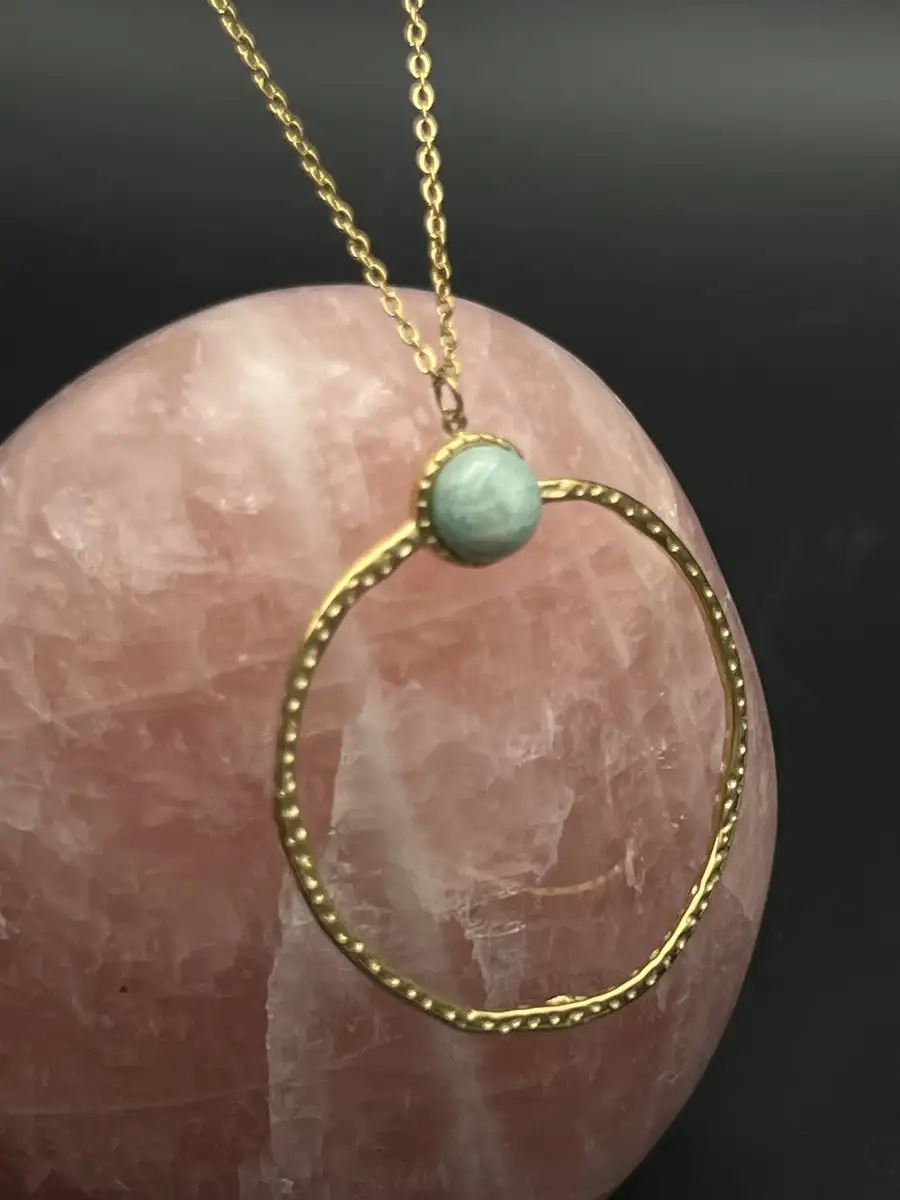 Pendentif Amazonite extra – Acier inoxydable doré
